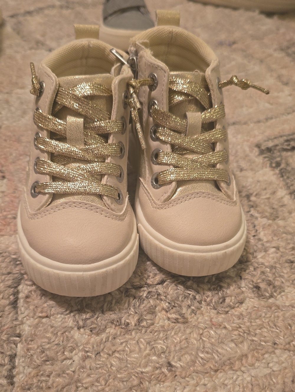 Kids High-Top Sneakers in Cream with Gold Accents